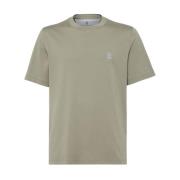 Groene Katoenen T-shirt met Bedrukt Logo Brunello Cucinelli , Green , ...