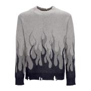 Flames Crew Neck Sweater Oversize Fit Vision OF Super , Gray , Heren