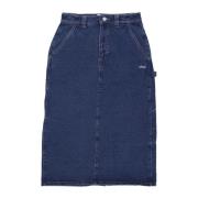 Denim Midi Rok Stonewash Indigo Obey , Blue , Dames