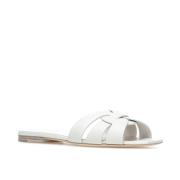 Slides Sandalen Zwart Leer Saint Laurent , White , Dames