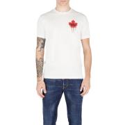 Wit Katoenen T-shirt met Rode Klaver Dsquared2 , White , Heren