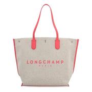 Canvas Tote Bag met Leren Details Longchamp , Beige , Dames