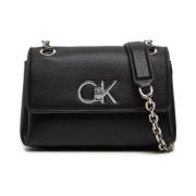 Logo Schoudertas - Zwart PU Leer Calvin Klein , Black , Dames