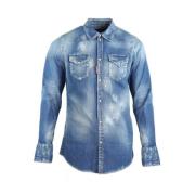 Blauwe Denim Overhemd met Lange Mouwen Dsquared2 , Blue , Heren