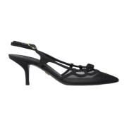 Zwarte leren mesh slingback hakken Dolce & Gabbana , Black , Dames