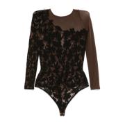 Bloemen Jacquard Ronde Hals Top Wolford , Brown , Dames