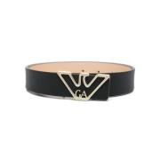 Zwart Leren Logo-Gesp Riem Emporio Armani , Black , Dames