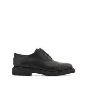 Zwarte Leren Veterschoenen met Platte Zool Salvatore Ferragamo , Black...