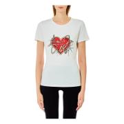 Hartprint T-shirt met Halve Mouw Liu Jo , Blue , Dames