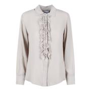 Zijde Blend Ruche Shirt Fw24 Stijl Nude , Beige , Dames