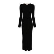 Zwarte Geribbelde Lange Jurk met Uitgesneden Detail Twinset , Black , ...