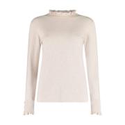 Gerimpelde Mock Neck Pullover Bloomings , White , Dames