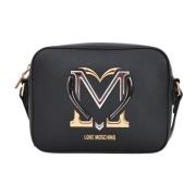 Zwarte schoudertas met monogramlogo Love Moschino , Black , Dames