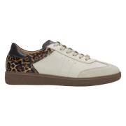 Dames Beige Luipaardprint Sneakers gemaakt van Italiaans Echt Leer Er0...