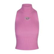 Roze Geribbelde Mouwloze Top met Oval D Logo Diesel , Pink , Dames