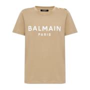 T-shirt met bedrukt logo Balmain , Beige , Dames