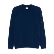 Blauwe Wollen Mix Ronde Hals Sweater C.p. Company , Blue , Heren