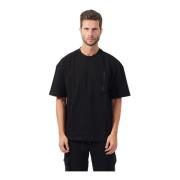 Zwarte Katoenen Crewneck T-shirt met Ritssluiting Zak Hugo Boss , Blac...