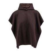 Wollen Poncho met Capuchon en FF Motief Fendi , Brown , Dames