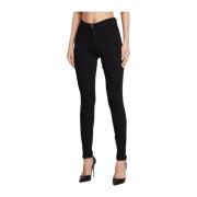 Zwarte Tapered Jeans met Opgezet Logo Guess , Black , Dames