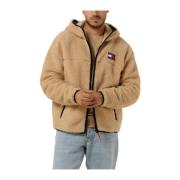 Sherpa Zip Thru Hoodie Camel Tommy Jeans , Brown , Heren