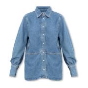 Denim overhemd met logo Ganni , Blue , Dames