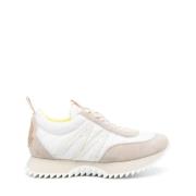 Logo Sneakers Wit/Beige Rubberen Zool Moncler , White , Dames