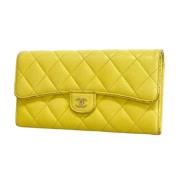 Pre-owned Leather wallets Chanel Vintage , Yellow , Dames