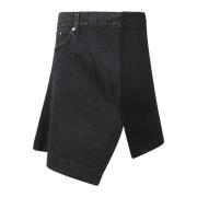 Denim Wool Melton Rok Sacai , Black , Dames