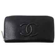 Pre-owned Leather wallets Chanel Vintage , Black , Dames