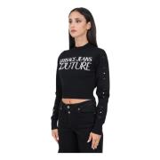 Zwarte trui met logo en kralen Versace Jeans Couture , Black , Dames