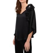 Zwart Satijn Roos Detail Top Joseph Ribkoff , Black , Dames