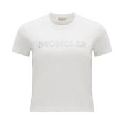 Katoenen T-shirt met Kristal Logo Moncler , White , Dames