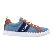 Denim Blauwe Sneakers met Tan Trims Chloé , Blue , Dames