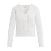 V-hals kabeltrui in crème Max Mara , White , Dames