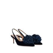 Blauwe Velvet Pom Pom Hakken Aquazzura , Blue , Dames