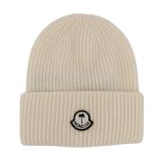 Witte Wol Hoeden & Petten met Logo Patch Moncler , White , Dames