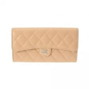 Pre-owned Leather wallets Chanel Vintage , Beige , Dames