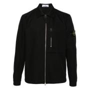 Zwarte Katoenmix Overshirt met Kompas Badge Stone Island , Black , Her...