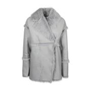 Omkeerbare shearling jas met brede revers IRO , Gray , Dames