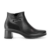 Zwarte Leren Comfort Enkellaarzen Gabor , Black , Dames