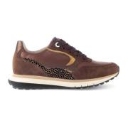 Bruin Lederen Combinatie Sportieve Casual Sneakers Gabor , Brown , Dam...