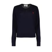 Navy Blauwe Wollen Trui Ami Paris , Blue , Dames