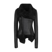 Zwarte lamsvacht jas met asymmetrische zoom Rick Owens , Black , Dames