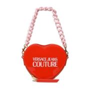 Rode Glanzende Hartvormige Schoudertas Versace Jeans Couture , Red , D...