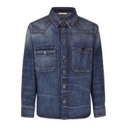 Denim Overhemd met Logoed Knopen Valentino Garavani , Blue , Heren