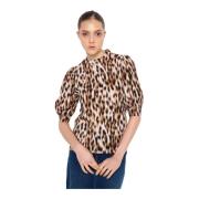 Luipaardprint Ballonmouw Blouse Silvian Heach , Brown , Dames