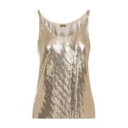 Gouden Print Mesh Tank Top Paco Rabanne , Yellow , Dames