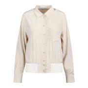 Box-Pleat Bomber Shirt met Klassieke Kraag Helmut Lang , Beige , Dames