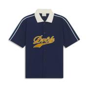 Blauw Mesh Logo Shirt met Drukknopen Drole de Monsieur , Blue , Heren